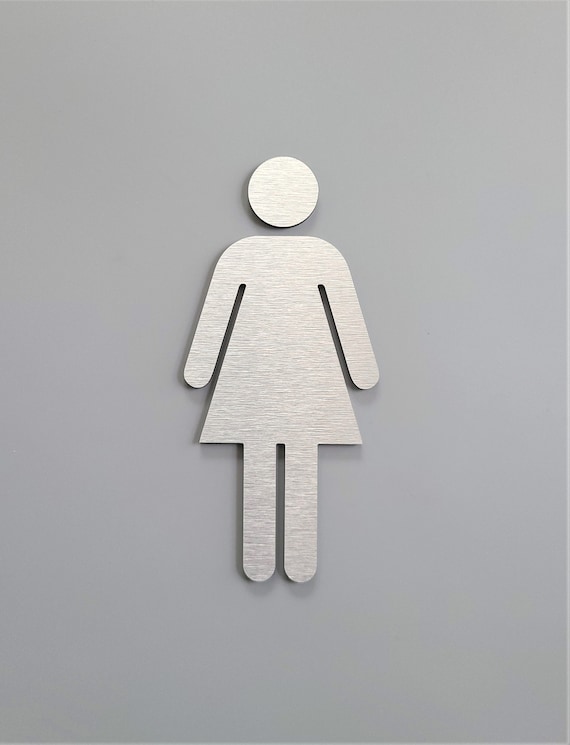 Female figure for bathroom door. Fitting room signs. Metal restroom people. Modern WC signage. Women.