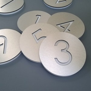 Door number sign. Exam room numbers. Silver door number plaque. Apartment number. Hotel room numbers.