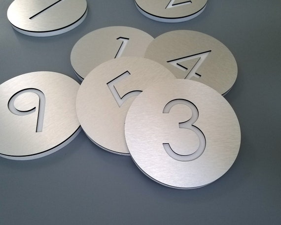 Door number sign. Exam room numbers. Silver door number plaque. Apartment number. Hotel room numbers.