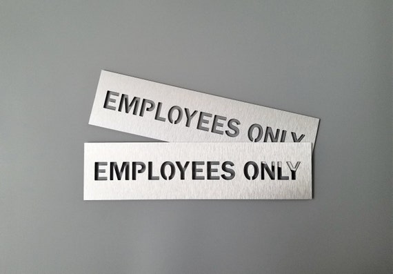 Employees only sign. Staff only door sign. Modern business signage. Silver. Gold.