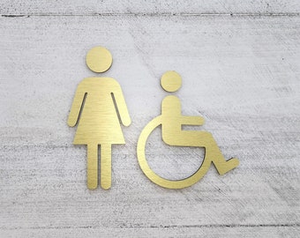 Female bathroom figures - set of 2. Handicap accessible restroom sign. Metal restroom people. Womens room.