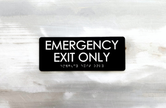Emergency Exit Only sign. ADA compliant exit signage. Custom ADA door signs. Emergency exit signs. Safety exit signs.