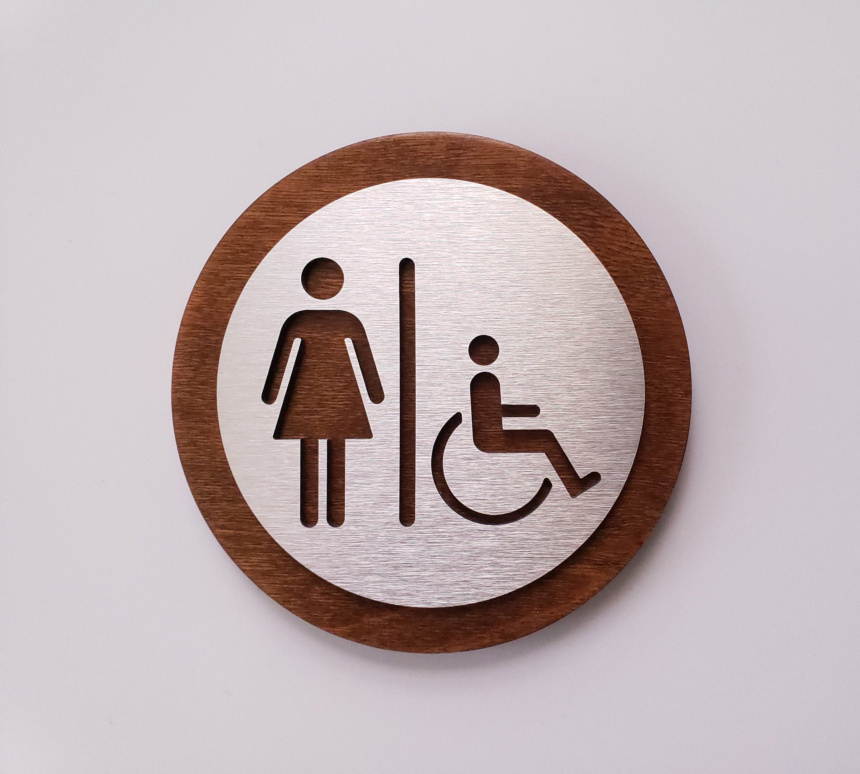 Women restroom door sign. Female bathroom sign. Wood. Womens toilet