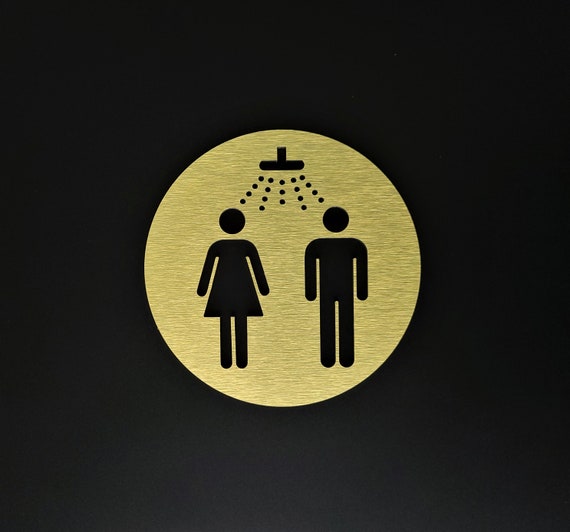 Shower room door sign. Gender neutral shower room sign. All Gender shower. Male Female bathroom.