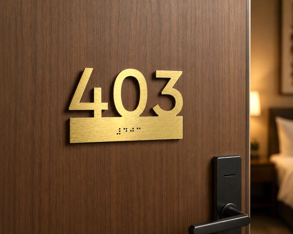 Custom Room Number Sign with Grade 2 Braille, Hotel Apartment Door Plaque