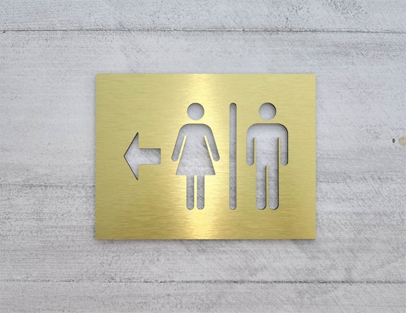 Directional bathroom signs. Restroom sign with arrow. Bathroom direction. Info signs.