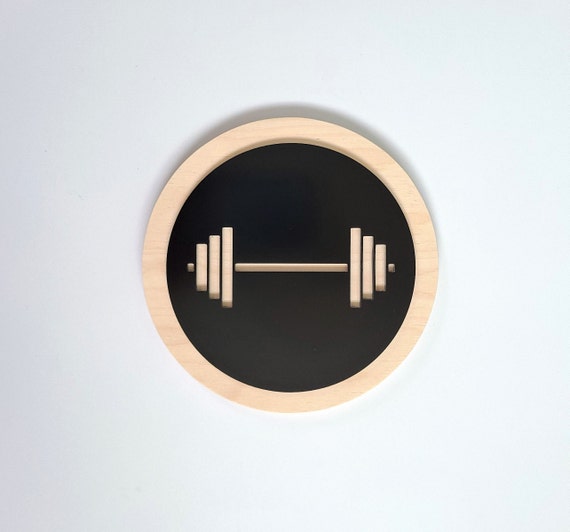 GYM sign with dumbbell. Barbell sign. Fitness center signs. Training room.