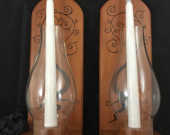 Wood Burned Vintage Wall Sconces/Candle Holders
