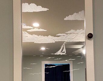 Lake George- hand etched mirror