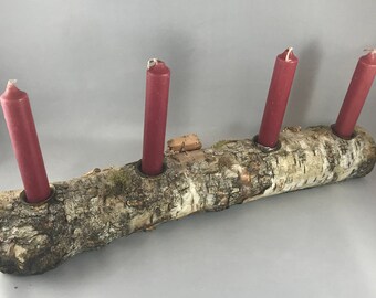 Birch Log Candle Holder- Yule Log 04