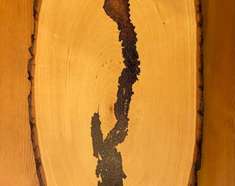 Wood Burned Lake George on a basswood tree slice.