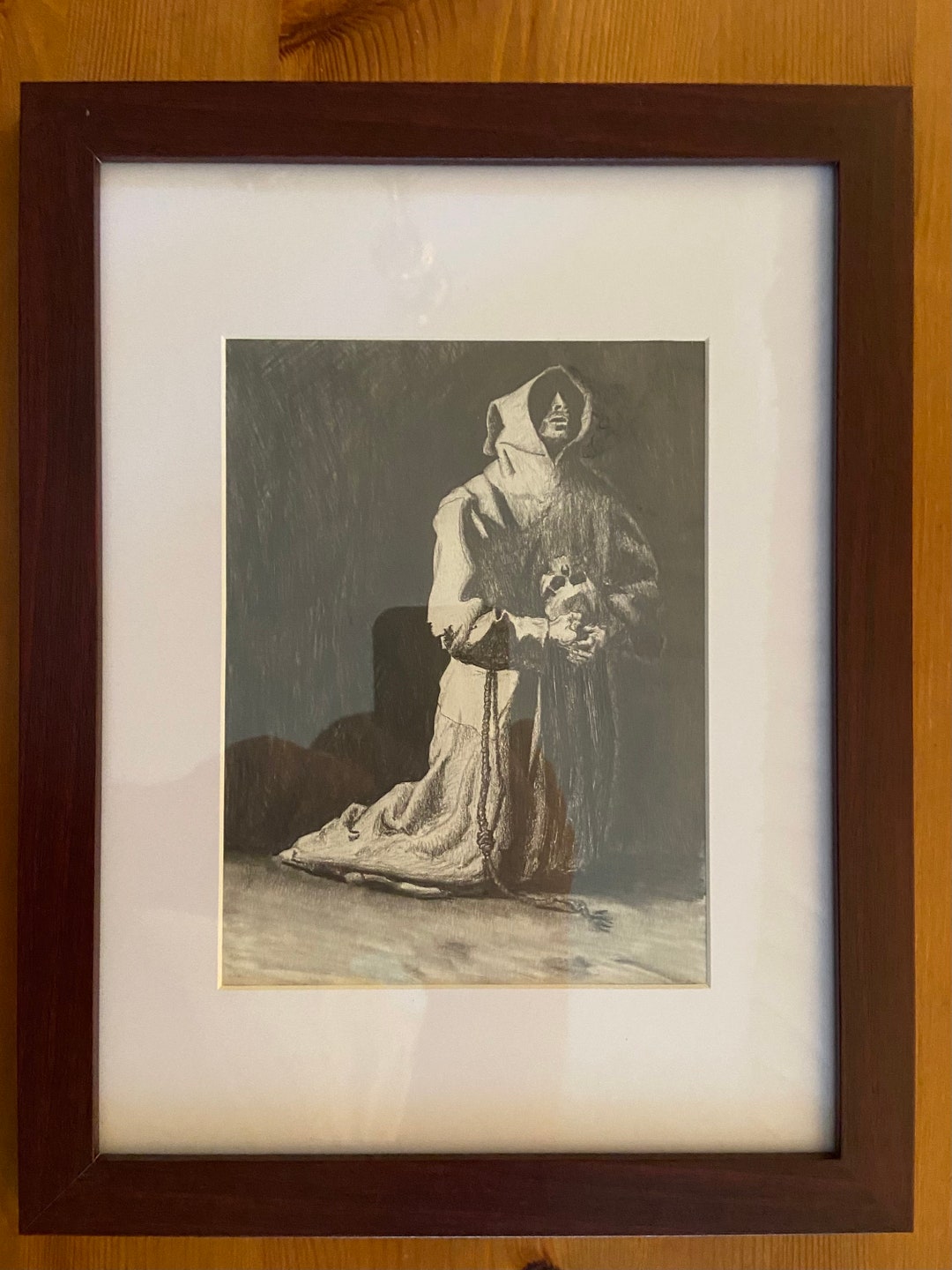 宗教画　限定100 Edition3 lithograph Original Drawing From “st. Francis in Meditation” by Francisco De