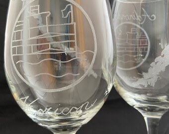 Hand etched Lake George Waterfront Cruises souvenir glass