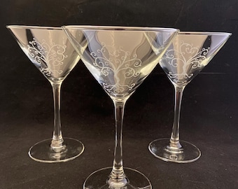 Hand Etched Martini/Cocktail Glass-Tree of Life