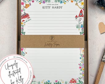 Childrens Fairy Princess Writing Paper Personalised Name - Letter Writing Set For Kid - Colourful Stationery - Thank You Note - Add Gift Box