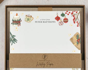 Christmas Writing Paper Set Personalised - Traditional Winter Letter Writing Set - Seasonal Writing Stationery - Letter From Santa