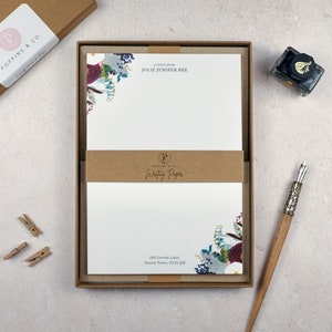 Writing Paper Set Personalised - Winter Floral - Floral Letter Writing Set - Custom Writing Stationery - Gifts under 20 - Mothers Day Gift
