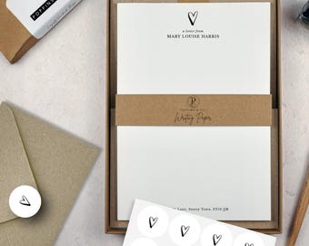 Personalised Writing Paper - Heart Love Letter - Correspondence Stationery Set - Customized Letter Writing Set - Add Envelopes and Gift Box