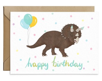 Triceratops Birthday Card - Dinosaur Card For Kids - Cute Dino Card - Birthday Dinosaur