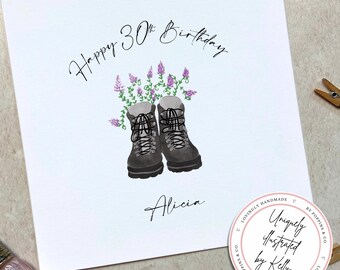 Personalised Hiking Boots Birthday Card - Walking Birthday Card With Name - For Someone Special - 30th 40th 50th 60th Birthday