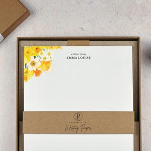 Personalised Writing Paper Set - Yellow Daffodil Stationery Set - Spring Floral Letter Paper - Add Envelopes and Gift Box image 4