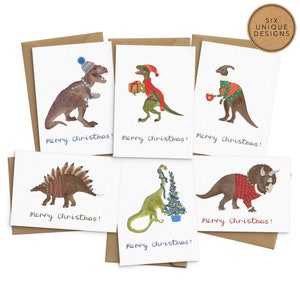Dinosaur christmas cards - t-rex christmas card set - set of 6 - jurassic dino christmas cards - funny christmas cards