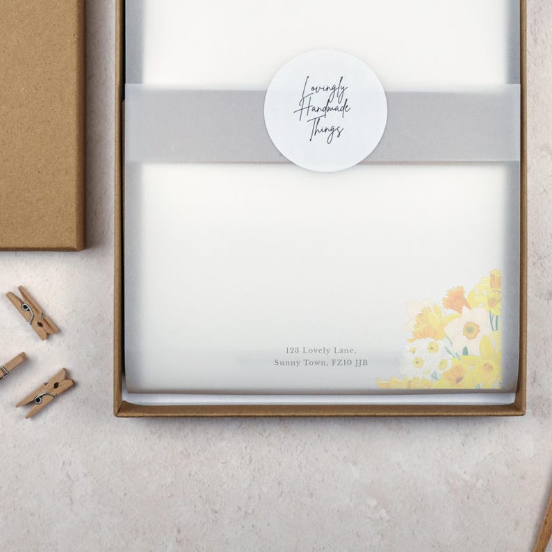 Personalised Writing Paper Set - Yellow Daffodil Stationery Set - Spring Floral Letter Paper - Add Envelopes and Gift Box image 7