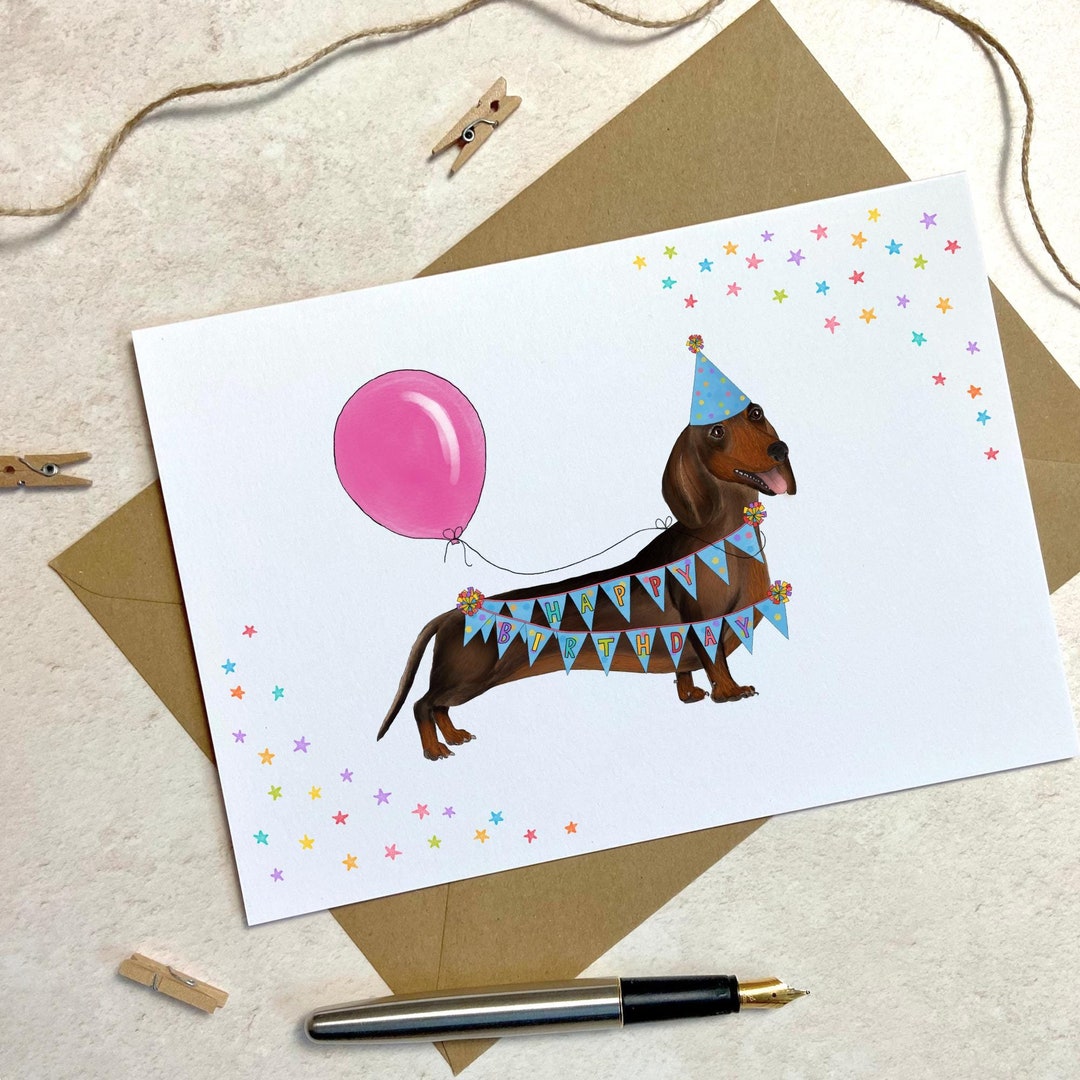 Cute Dachshund Birthday Card - Single or Multipack - Sausage Dog ...