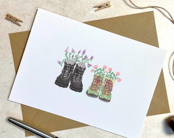 Hiking Boots Card - Alternative Wedding Card - Mountain Walking Engagement Card - Hiking Card For Couple - Hiker Anniversary Card - Outdoor