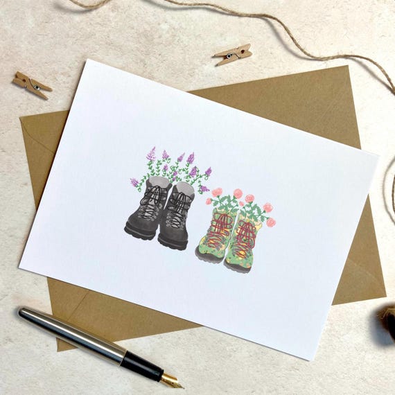 Hiking Boots Card - Alternative Wedding Card - Mountain Walking Engagement Card - Hiking Card For Couple - Hiker Anniversary Card - Outdoor