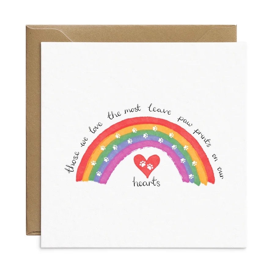 Pet Loss Card For Dog Bereavement - Rainbow Bridge Animal Loss Sympathy Card For Pet - Paw Prints On Our Hearts