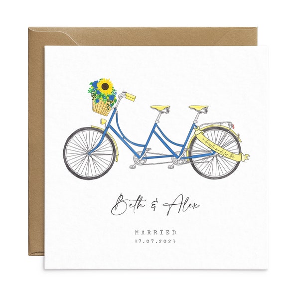 Personalised Tandem Bike Wedding Card - Alternative Engagement Card - Bicycle Anniversary Card - Cyclist Card - Card For Active Couple