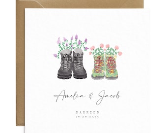 Personalised Hiking Boots Wedding Card - Alternative Engagement Card - Custom Anniversary Card - Mountain Hiking Card - Card For Walkers