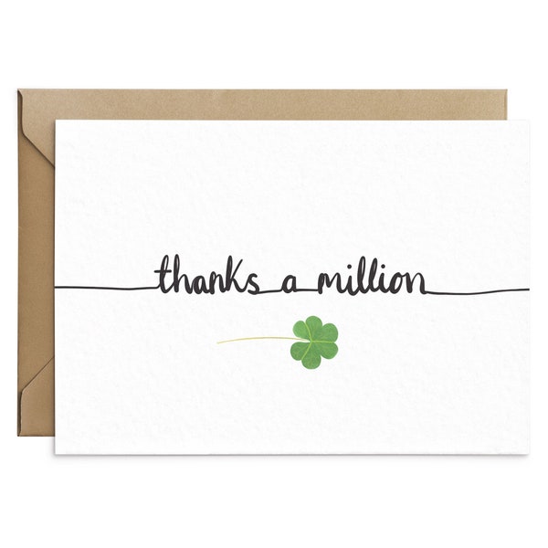 Irish Thank You Card - Thanks A Million - Four Leaf Clover Card - Wedding Thank You Note