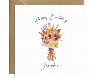 Women's Personalised Birthday Card - Personalised Name Card - Modern Floral Birthday Card - 30th 40th 50th 60th Birthday - Mum - Best Friend