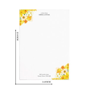 Personalised Writing Paper Set - Yellow Daffodil Stationery Set - Spring Floral Letter Paper - Add Envelopes and Gift Box No thank you