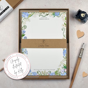 Pretty Floral Writing Paper Personalised - Flowers of Remembrance Letter Writing Set - Snowdrop and Forget Me Not Stationery - Add Gift Box