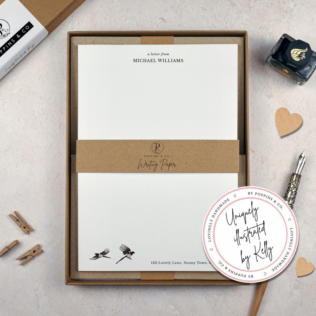 Personalised Writing Paper Set - Magpie Stationery Set - 'two for Joy ...