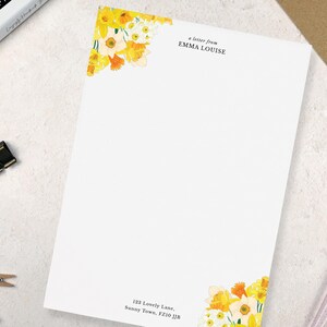 Personalised Writing Paper Set - Yellow Daffodil Stationery Set - Spring Floral Letter Paper - Add Envelopes and Gift Box image 5