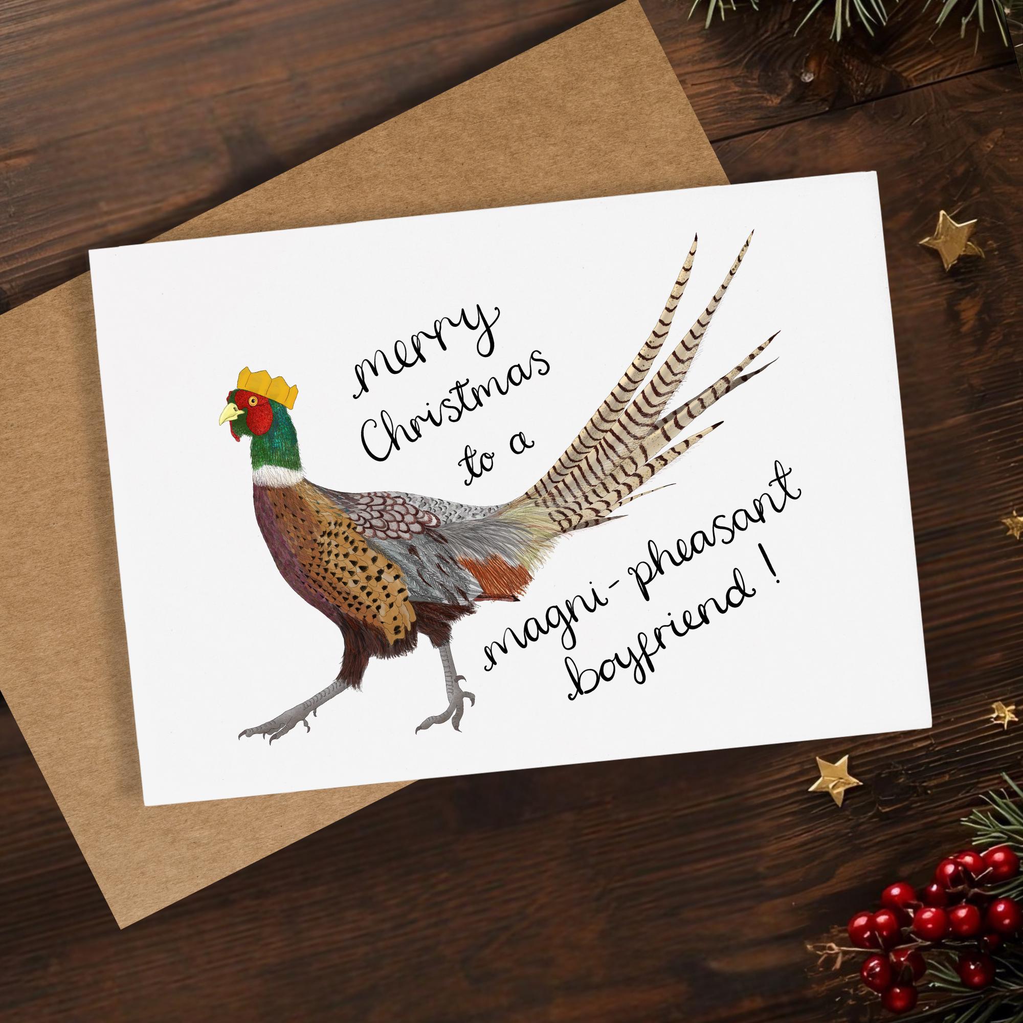 Hunts England Husband Artistic Christmas Card - With All My Love At Christmas For The Most Wonderful Husband - Romantic Verse Inside Card - Festive Geese - Milo's Gallery Collection - View #2