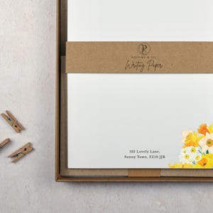 Personalised Writing Paper Set - Yellow Daffodil Stationery Set - Spring Floral Letter Paper - Add Envelopes and Gift Box image 6