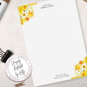 Personalised Writing Paper Set - Yellow Daffodil Stationery Set - Spring Floral Letter Paper - Add Envelopes and Gift Box image 3