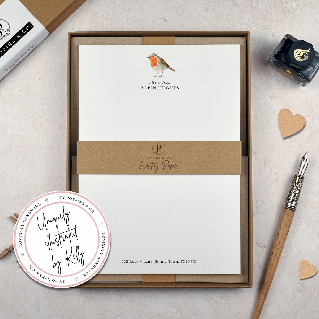 Robin Writing Paper Set Personalised - Winter Bird Letter Writing Set ...