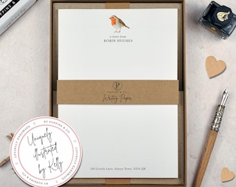 Robin Writing Paper Set Personalised - Winter Bird Letter Writing Set - Custom Writing Stationery - Gifts under 20 - Birthday Gift
