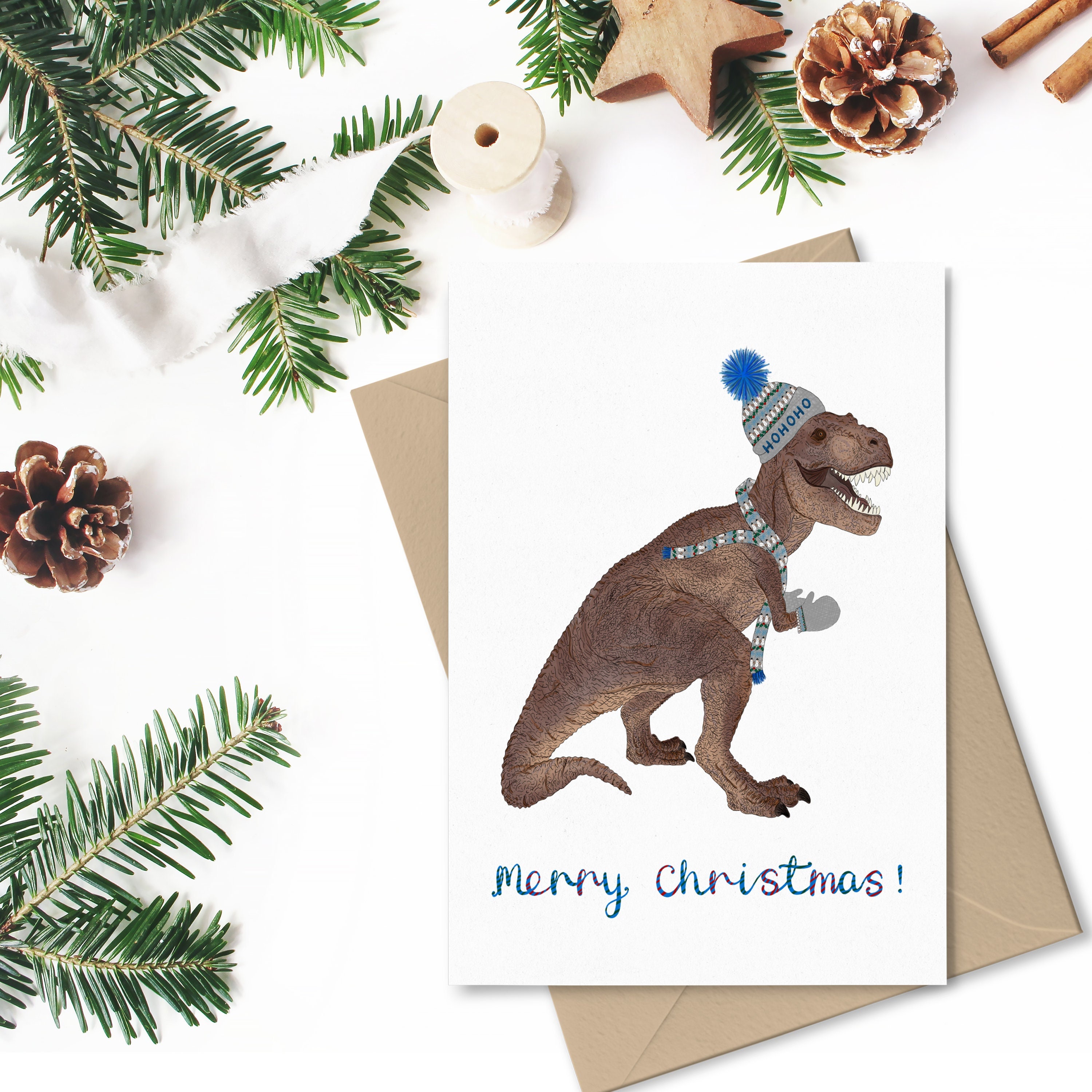 T Rex Christmas Card 