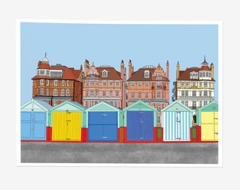 Brighton Print - Beach Huts Art Print - Brighton and Hove Art - Home Decor - A3 A4 or A5 Print - Handmade