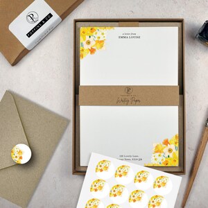 Personalised Writing Paper Set - Yellow Daffodil Stationery Set - Spring Floral Letter Paper - Add Envelopes and Gift Box image 2