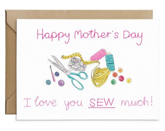 Sewing Box Mothers Day Card - Funny Sewing Card For Mum - I Love You