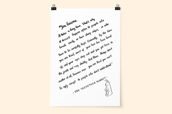 Velveteen Rabbit Book Print Velveteen Rabbit Wedding Quote Etsy