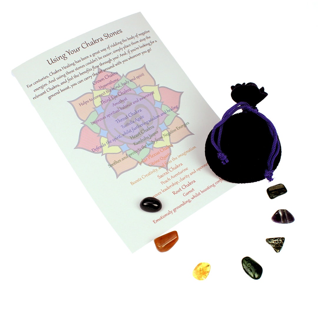 Healing Chakra Stone Gift Set 7 Reiki Meditation Natural Crystals W ...